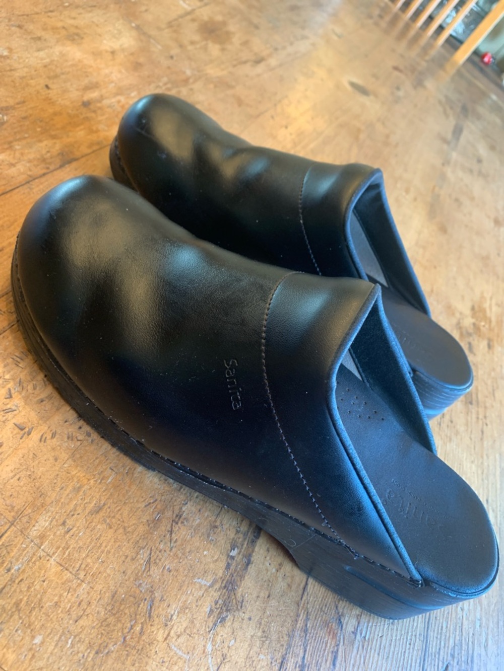Sanita Black Leather Slip-On Clogs for Men